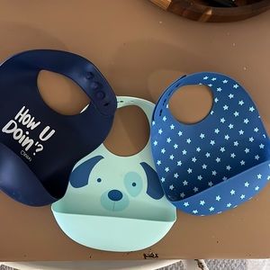 three silicone bibs for baby boy
